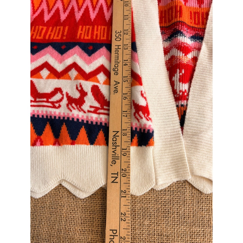 Festive Womens Christmas Cardigan Sweater Red Fair Isle Reindeer Scalloped Hem M - Picture 3 of 5